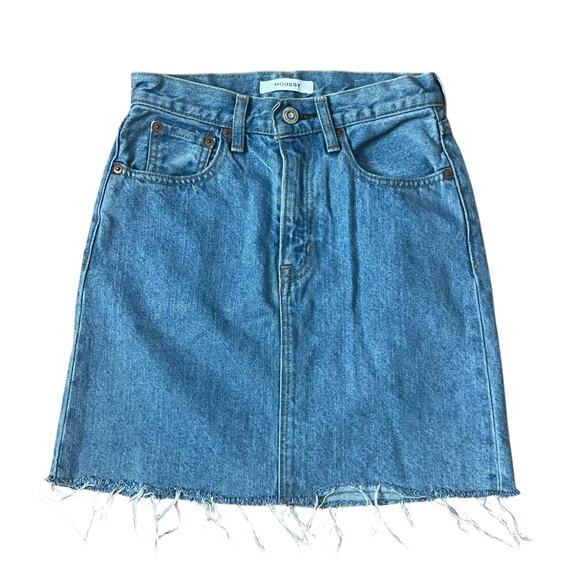 Moussy Dresses & Skirts - Moussy Denim Raw Frayed Hem Mini Blue Jean Skirt Size 0